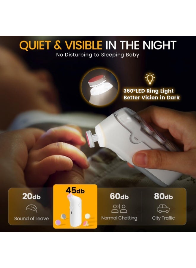 Electric Baby Nail File Drill with LED Light – Safe & Quiet Baby Nail Trimmer Kit with 5 Grinding Heads – Rechargeable 2-Speed Electric Nail Grinder for Newborns, Infants, Toddlers, Kids & Adults – Pain-Free Nail Care with No Sharp Claws or Cuts - Image 4